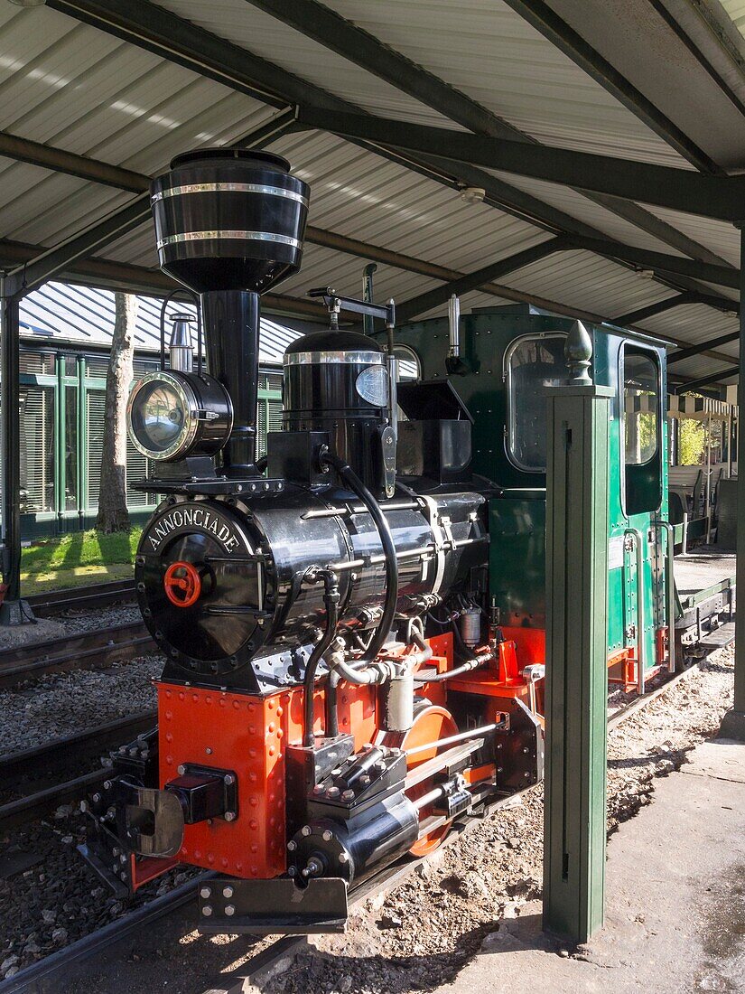 France, Belgium, Bois de Boulogne, Jardin d'Acclimatation, locomotive of the Petit train (Small train)