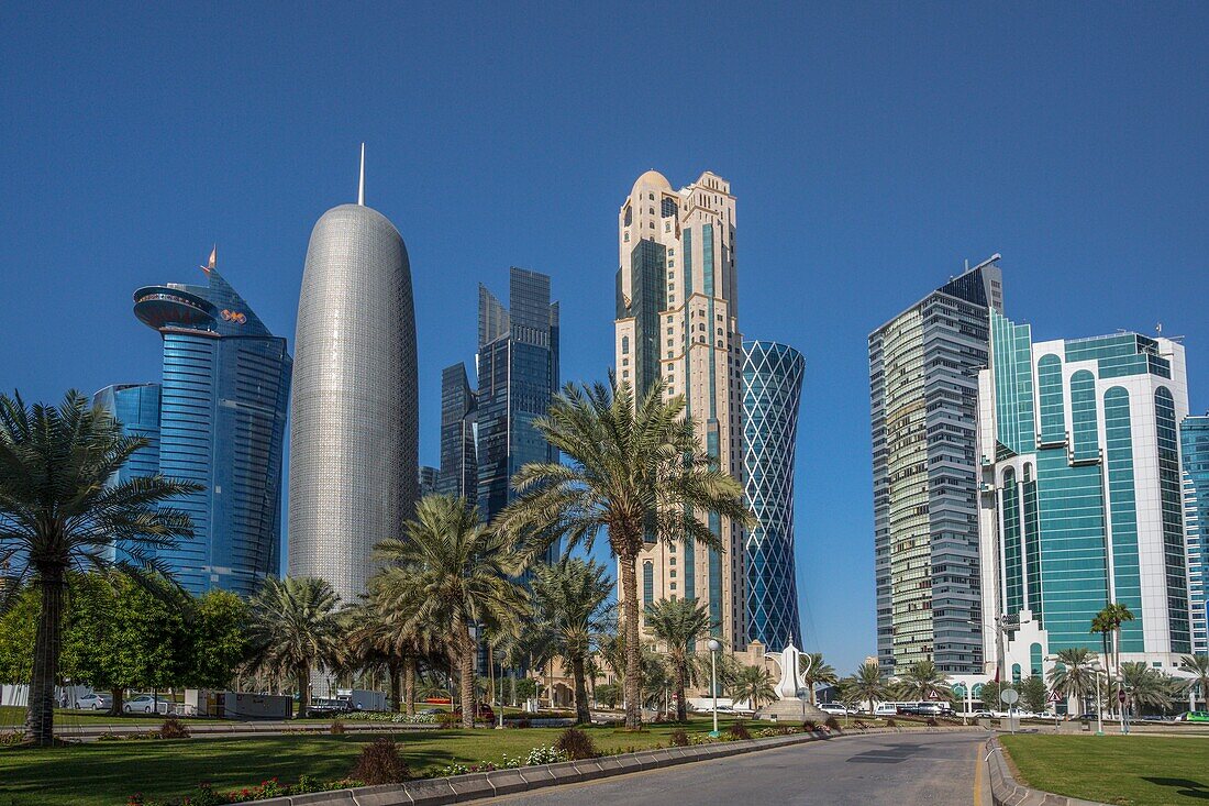 Qatar, Doha City, The Corniche, West Bay Skyline