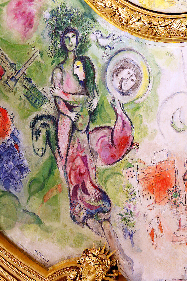 France,Paris, 9th district, Palais Garnier, Paris Opera, La Salle de Spectacle, Focus on ceilings by Marc Chagall