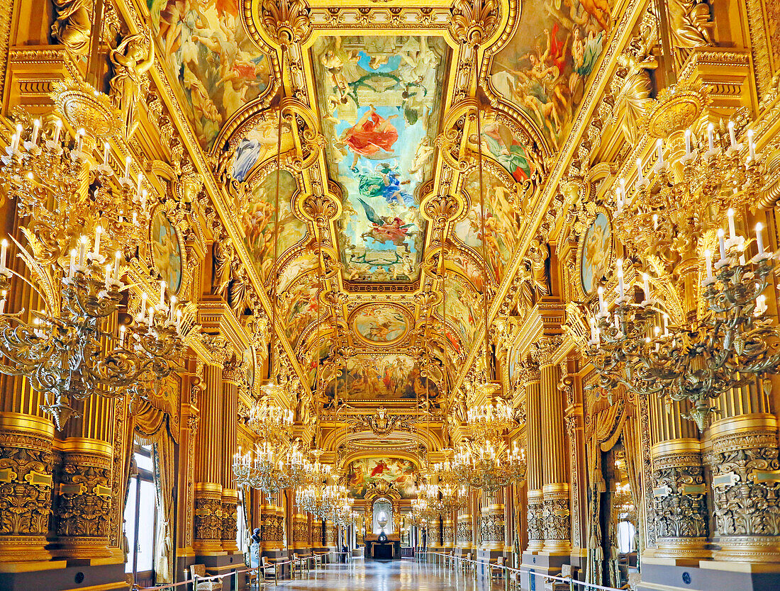 France,Paris, 9th district, Palais Garnier, Paris Opera, The Grand Foyer, View ceilings