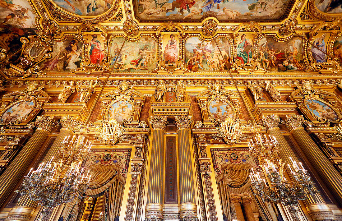 France,Paris, 9th district, Palais Garnier, Paris Opera, The Grand Foyer, View the colonnades