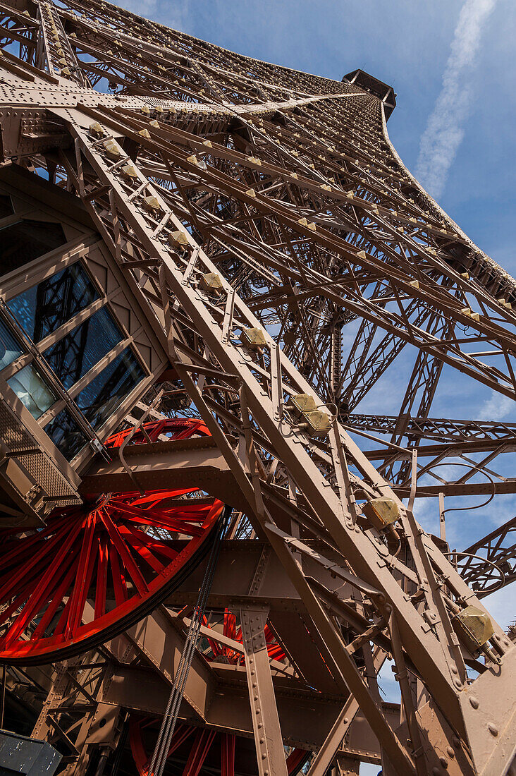 Low angle view of metal tower, Paris, Ile-de-France, France