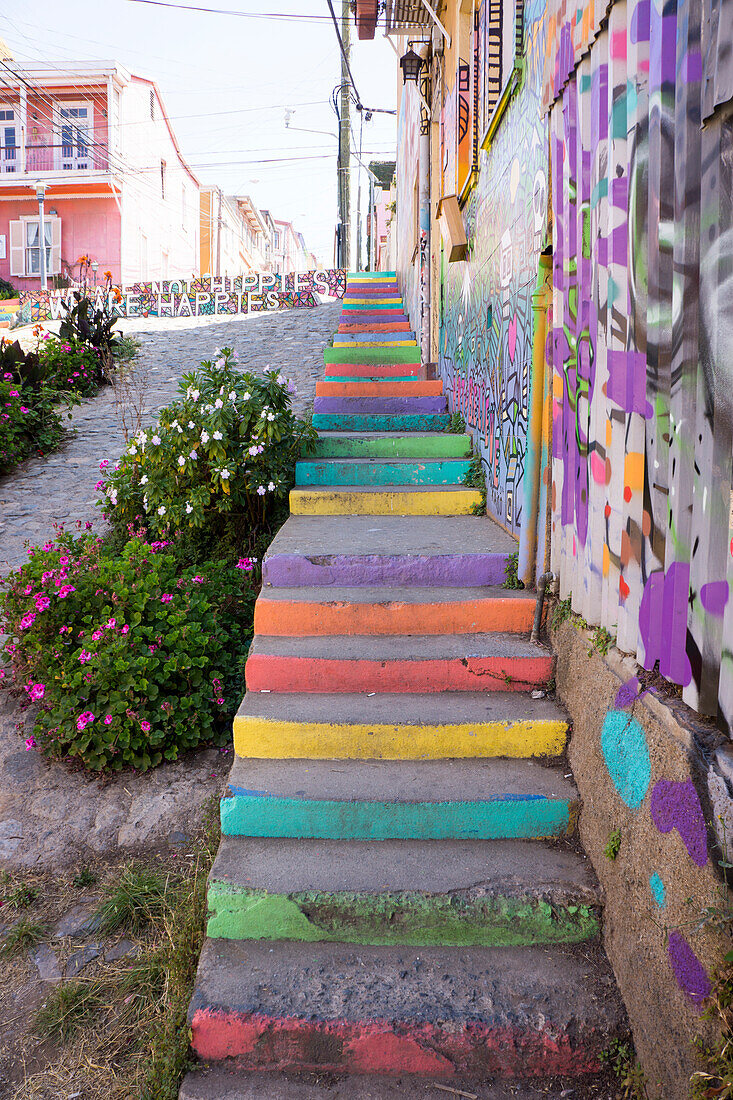 Colourful street, Valparaiso, UNESCO World Heritage Site, Chile, South America