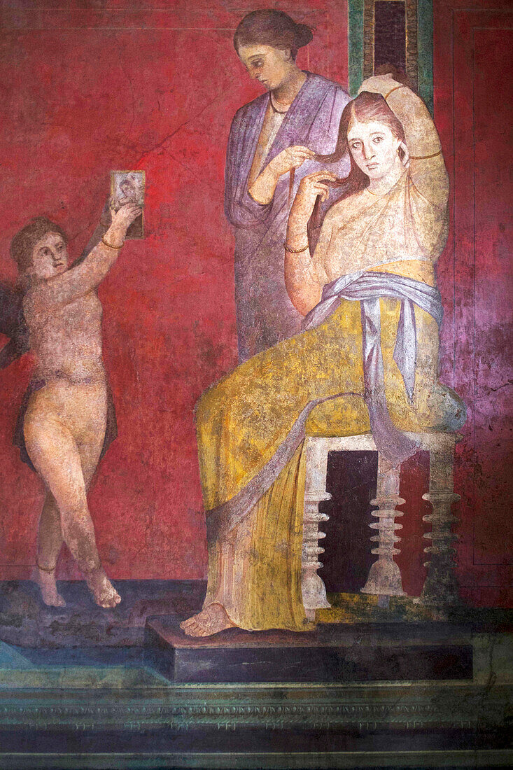 The Baccantis before the feast in the Triclinium in the Villa dei Misteri, Pompeii, UNESCO World Heritage Site, Campania, Italy, Europe