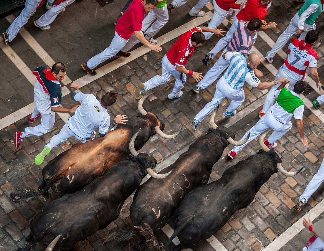 Running of the Bulls, Festival of San Fermin, Pamplona, Navarra, Spain, Europe