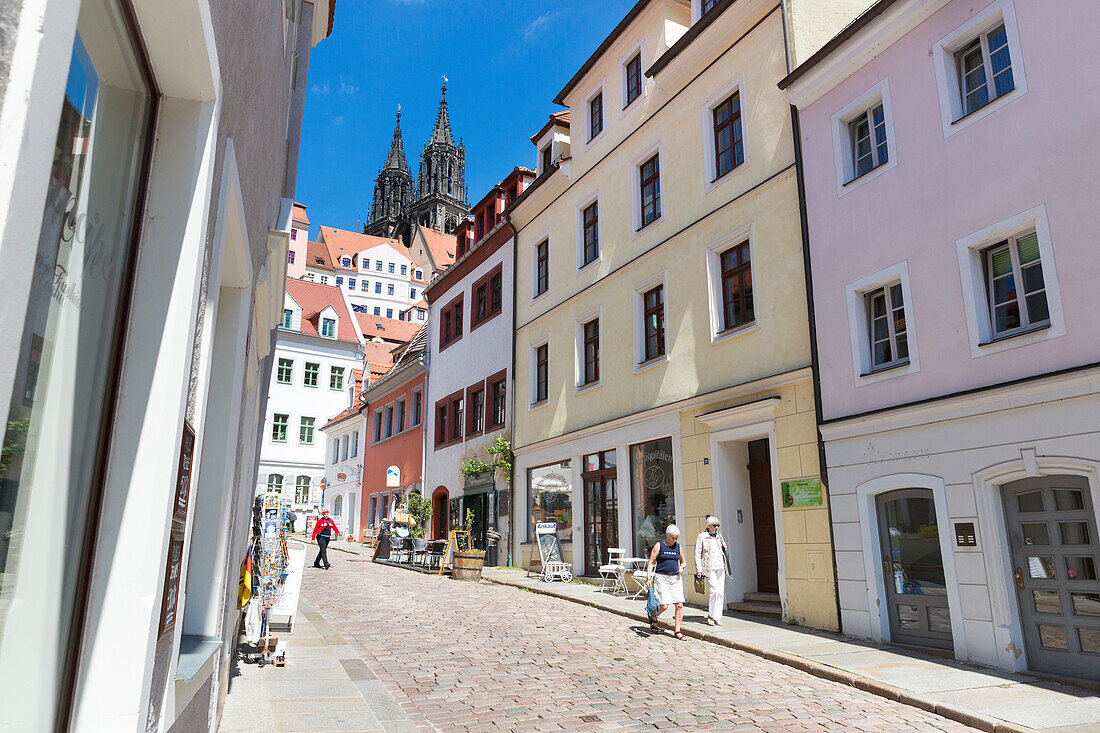 Burgstreet, old town with Albrechtsburg and Meissen cathedral, Meissen, Saxony, Germany, Europe