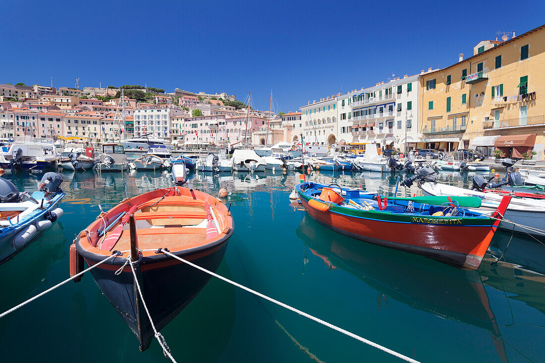 Harbour with fishing boats, Portoferraio, Island of Elba, Livorno Province, Tuscany, Italy, Mediterranean, Europe