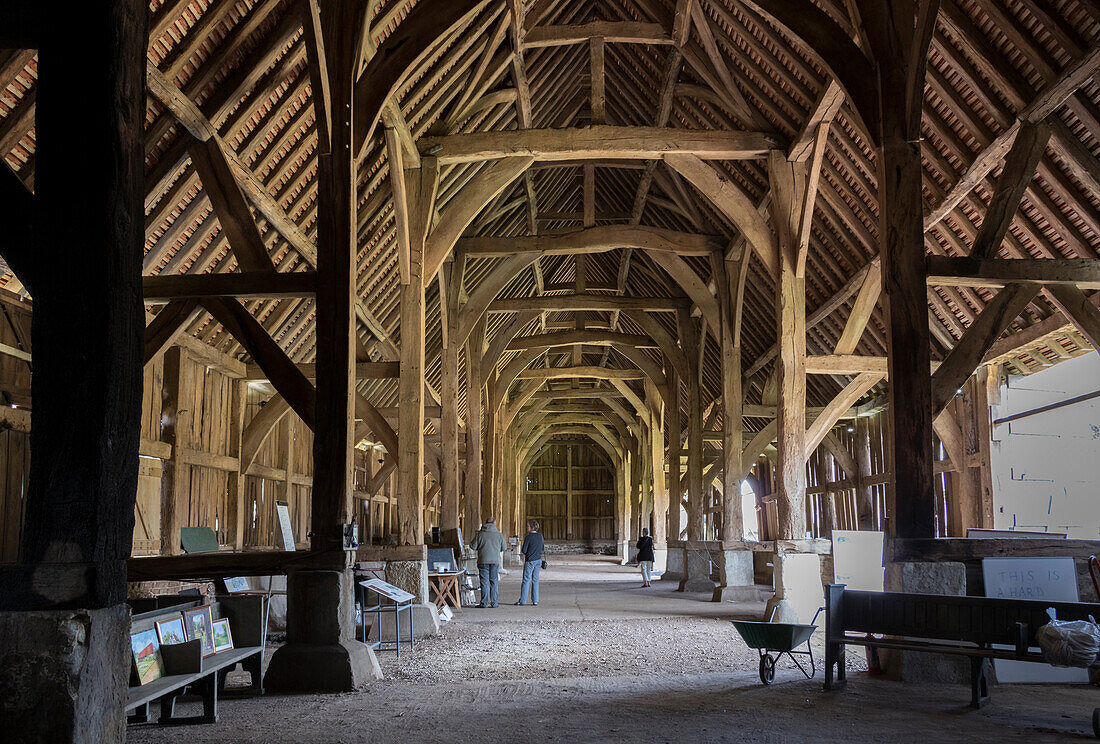 Interior of The Great Barn at Harmondsworth, dating from 1426, Middlesex, England, United Kingdom, Europe