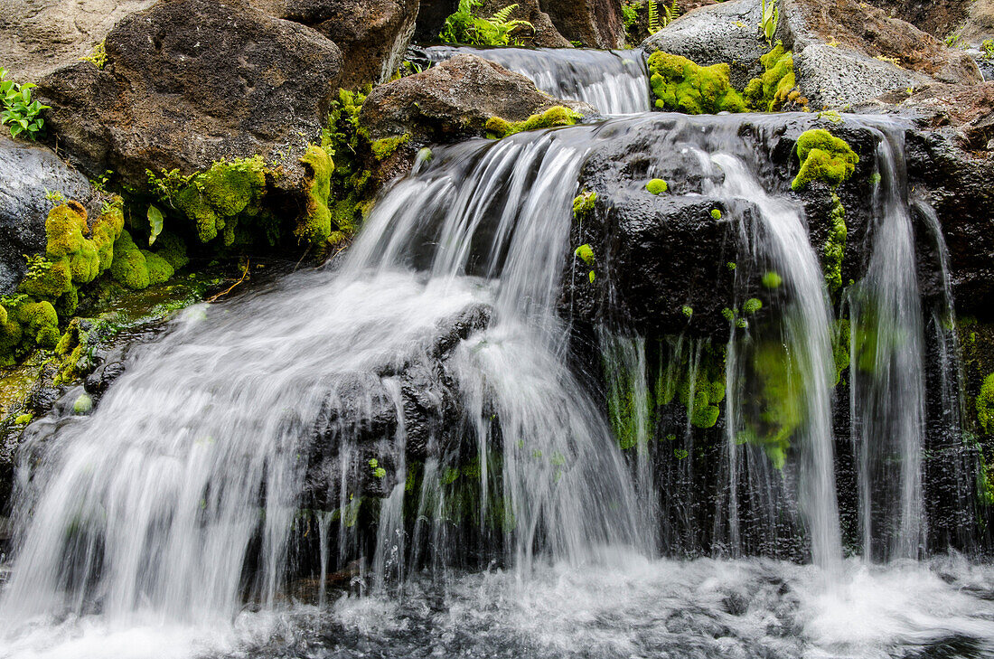 Small stream cascading over rocks in mountains of Kilauea, Kauai, Hawaii, United States of America, Pacific