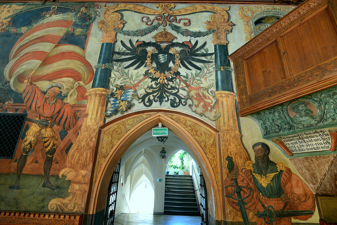 Historischer Saal im Rathaus, Wasserburg am Inn, Oberbayern, Bayern, Deutschland