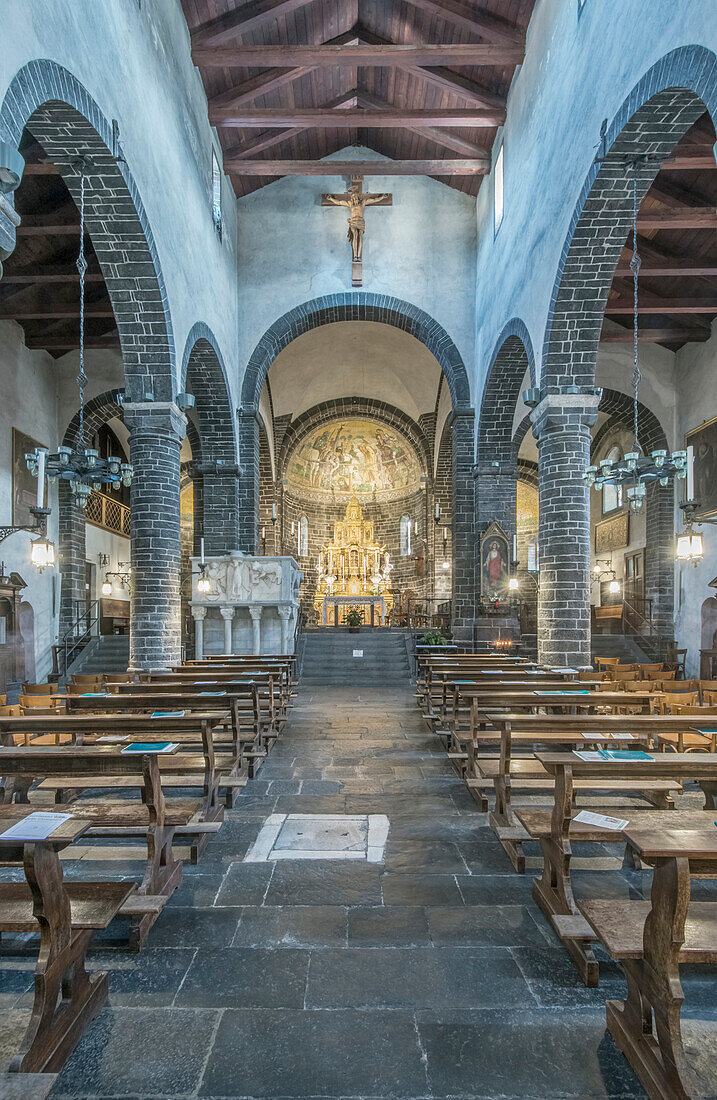 Ornate church architecture in Church of St James, Bellagio, Como, Italy