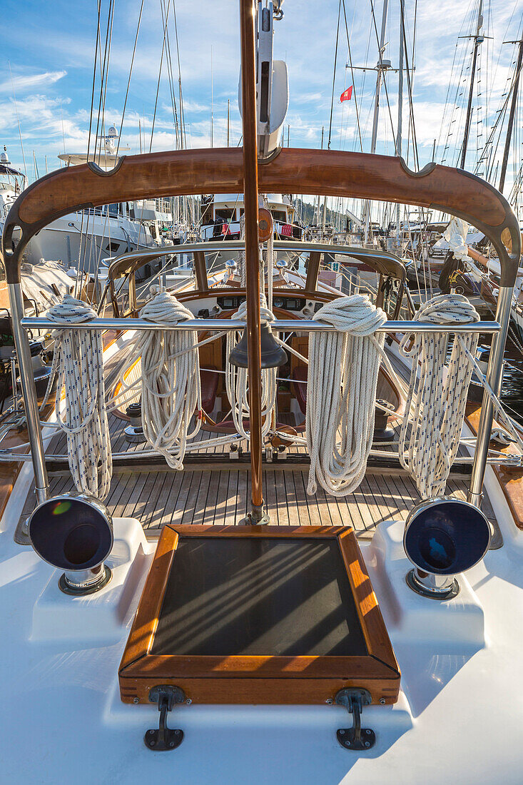 Ropes and rigging on sailboat deck