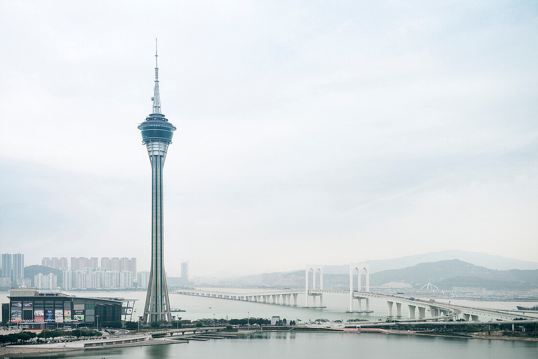 TV tower, bridge and skyline of Macao, China, Asia