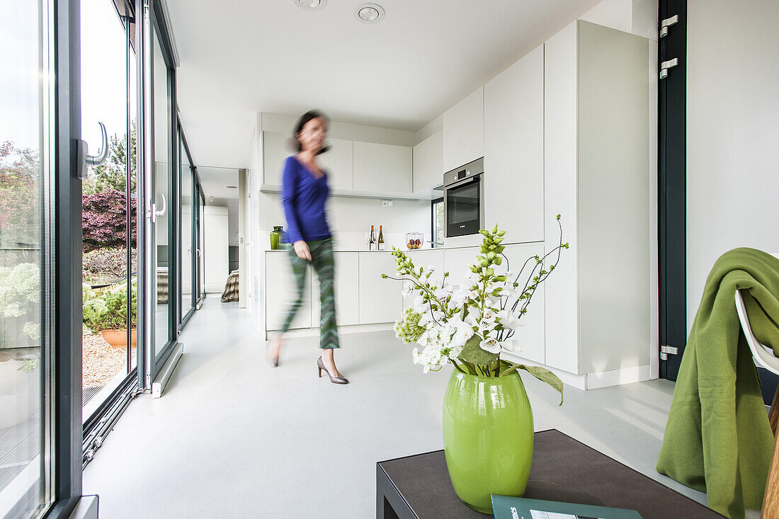 woman in a modern apartment,modern architecture in Hamburg,north Germany,Germany