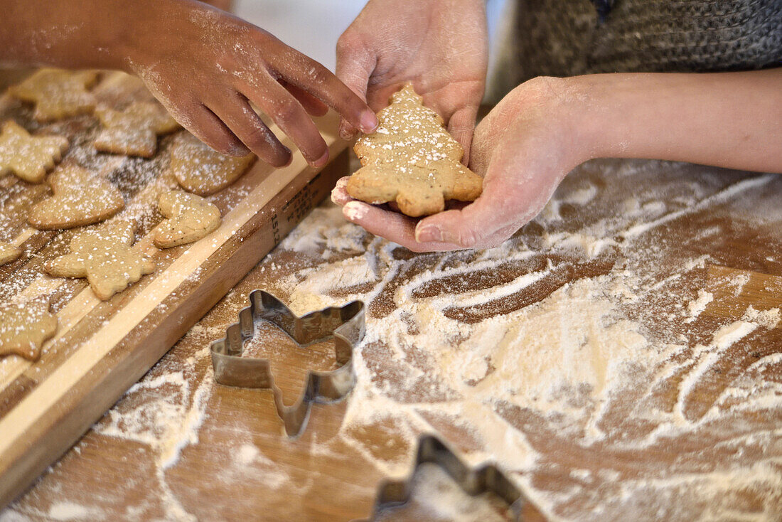 11 years old girls baking christmas cookies, Hamburg, Germany