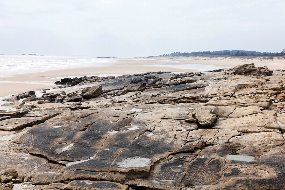 Sandy beach on Kinmen Island, rock, Kinmen County, Kinmen Island, Quemoy, Taiwan, Asia