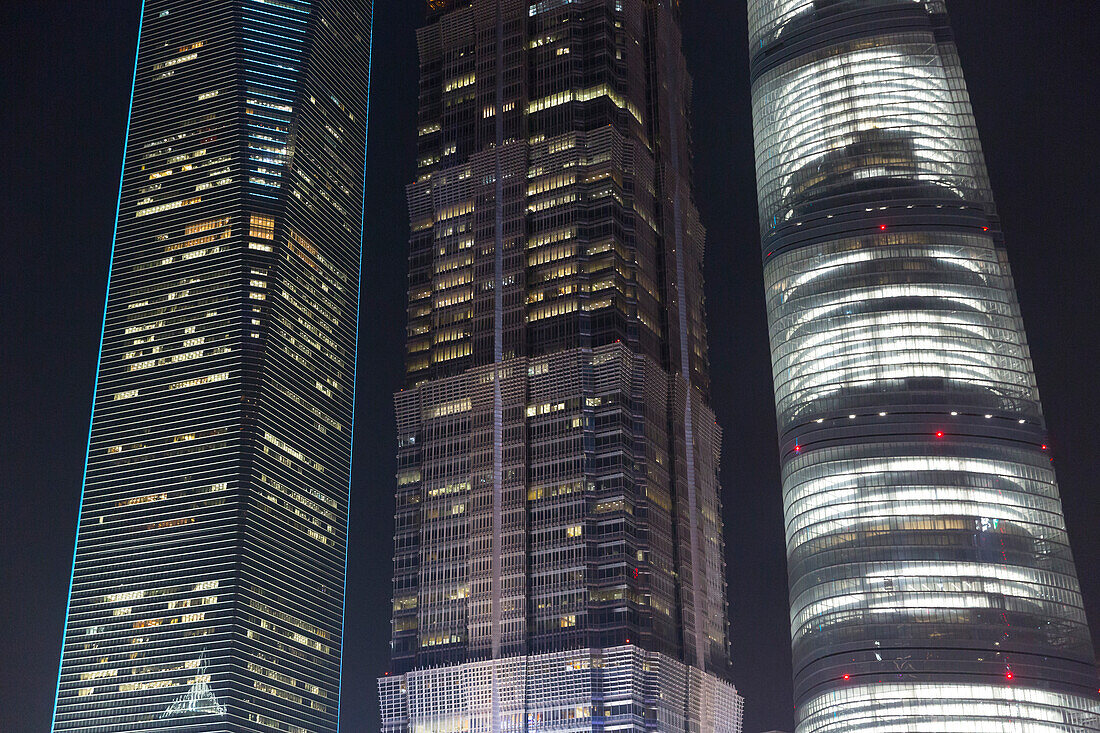 Night, Pudong, Shanghai World Financial Center, Jinmao Tower, Shanghai Tower, skyline of Shanghai, Shanghai, China, Asia