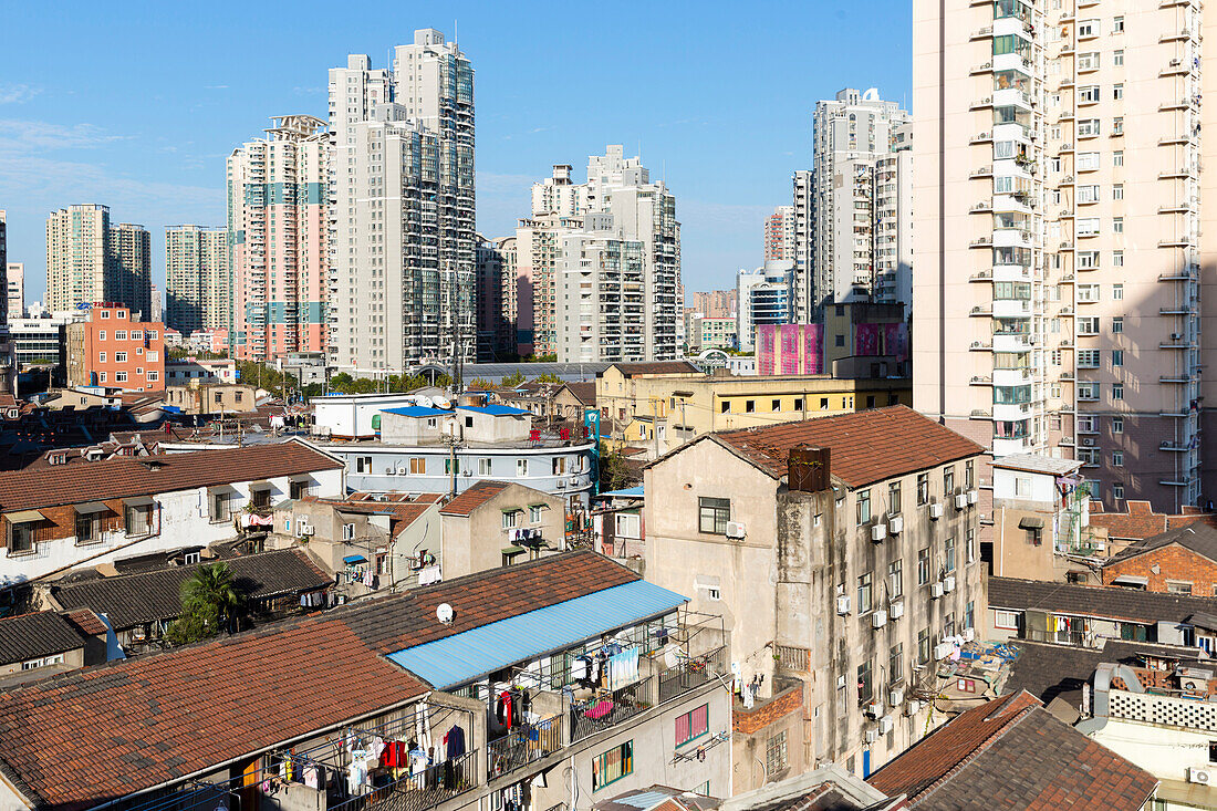 View to Hongkou district, appartments, view from Shanghai 1933, 1933 Laochangfang, former slaughterhouse, today cultural center, art deco style, art nouveau, Shanghai, China, Asia