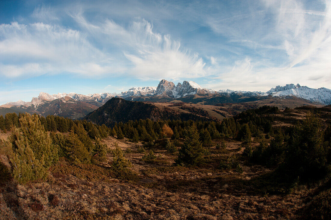 View from Puflatsch to Sella, Langkofel and Plattkofel, Dolomites, South Tyrol, Italy