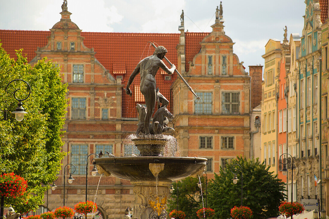 The Neptune Fountain in Old Town, Gdansk, Poland