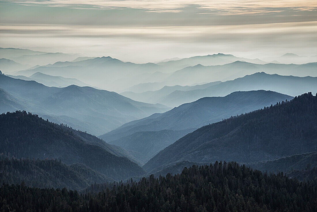 The Eleven Ridges mountain range as seen from the top of Moro Rock in Sequoia National Park, California, United States