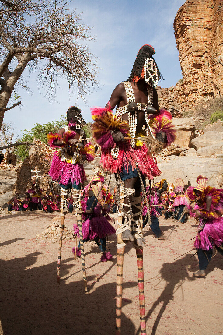 Dancers wearing Kananga masks perform at the Dama celebration in Tireli, Mali