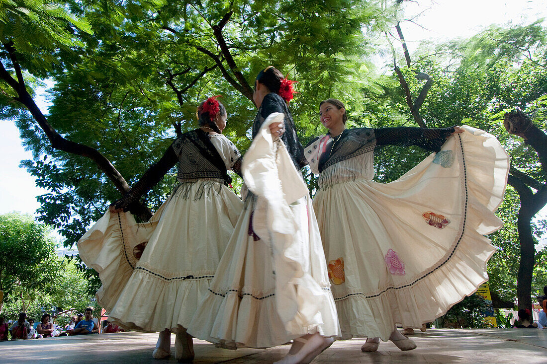 Women Wearing Traditional Dress Performing A Paraguayan Polka, Asuncion, Paraguay