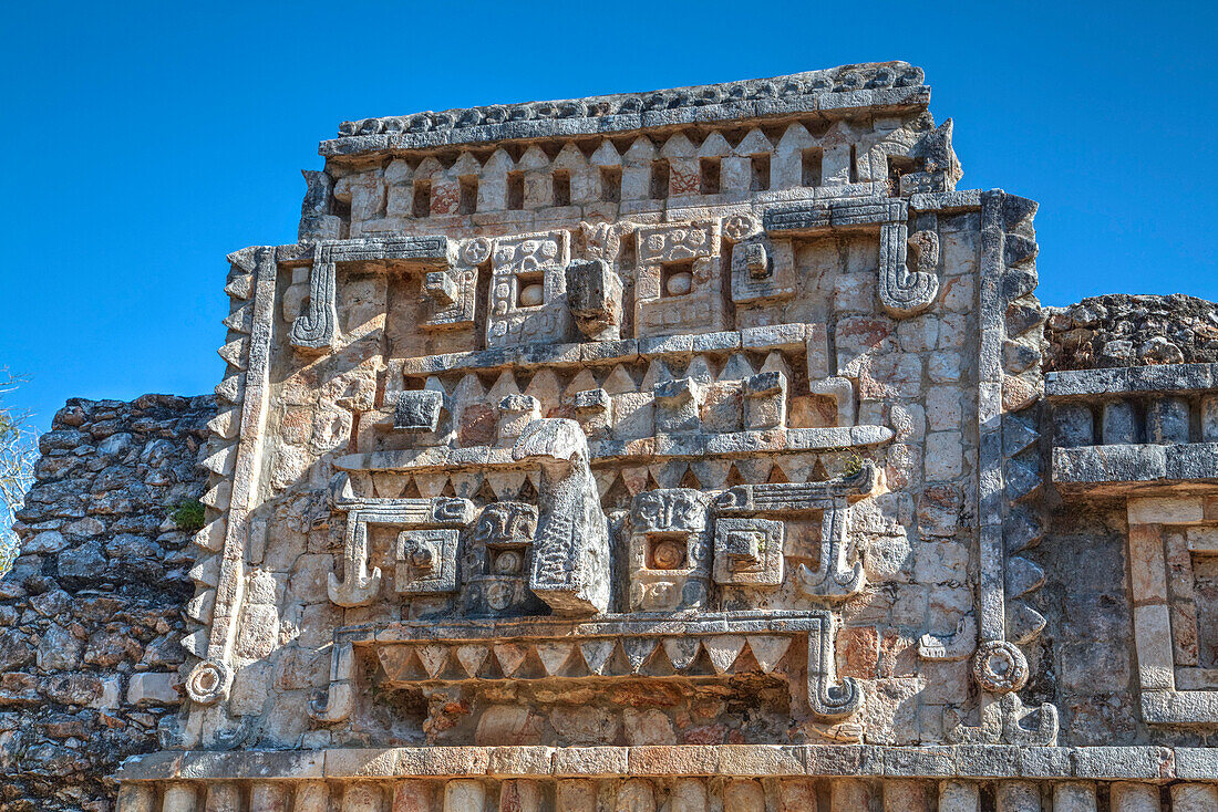 Chac Rain God mask, The Palace, Xlapak, Mayan archaeological site, Yucatan, Mexico, North America