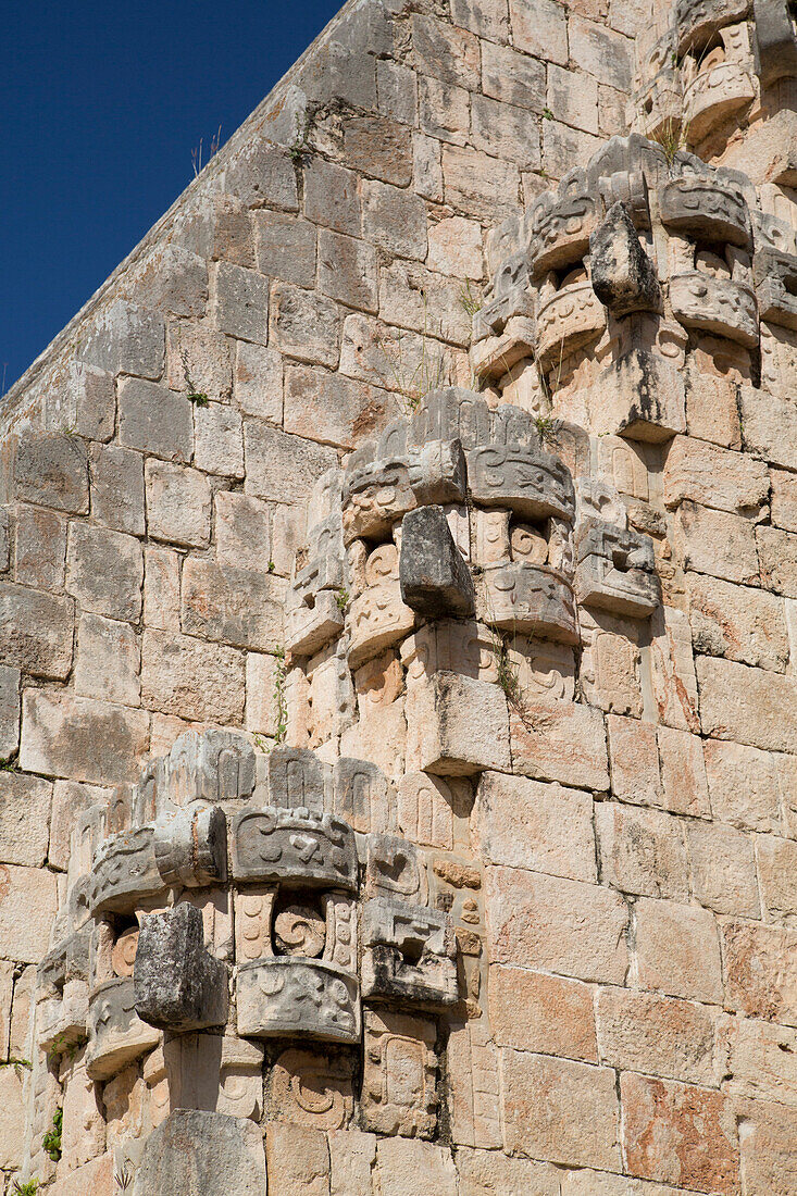 Chac Rain God stone masks, Pyramid of the Magician, Uxmal, Mayan archaeological site, UNESCO World Heritage Site, Yucatan, Mexico, North America