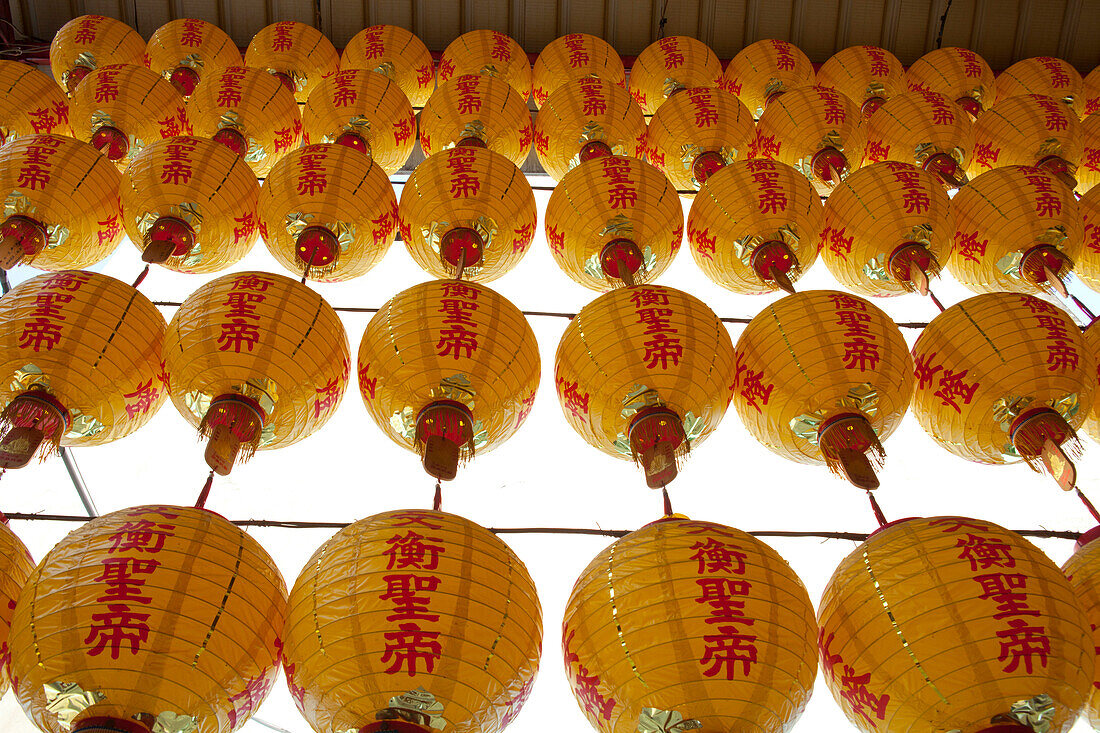 Chinese paper lanterns in a temple in Tainan, Taiwan, Republic of China, Asia