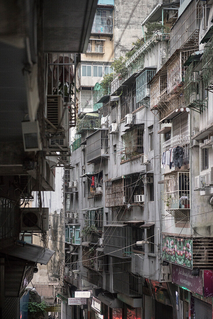 detail of run down residential area, Macao, China, Asia