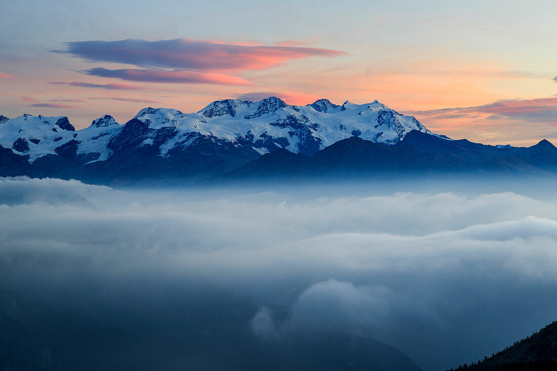 Sunrise on Mount Rosa, Natural Park of Mont Avic, Aosta Valley, Graian Alps, Italy, Europe