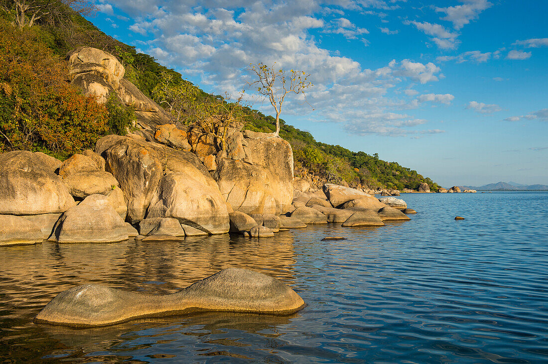 Otter Point at sunset, Cape Maclear, Lake Malawi National Park, UNESCO World Heritage Site, Malawi, Africa