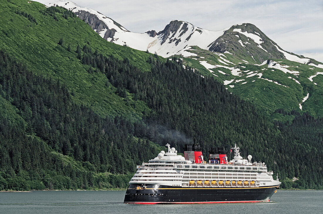 'Disney Cruise Lines ship ''Wonder'' leaving Juneau, Gastineau Channel, Southeast Alaska'