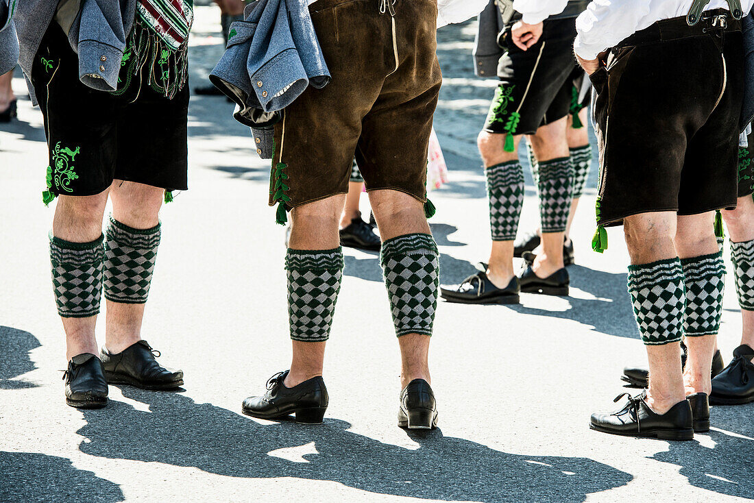 Men in traditional dress at the traditional prozession, Garmisch-Partenkirchen, Upper Bavaria, Bavaria, Germany