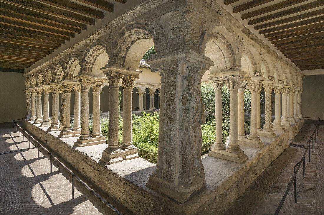 Romanesque cloisters in the Cathedral of the Holy Saviour, Cathedrale Saint Sauveur, in Aix en Provence, Provence-Alpes-Cote d’Azur, France