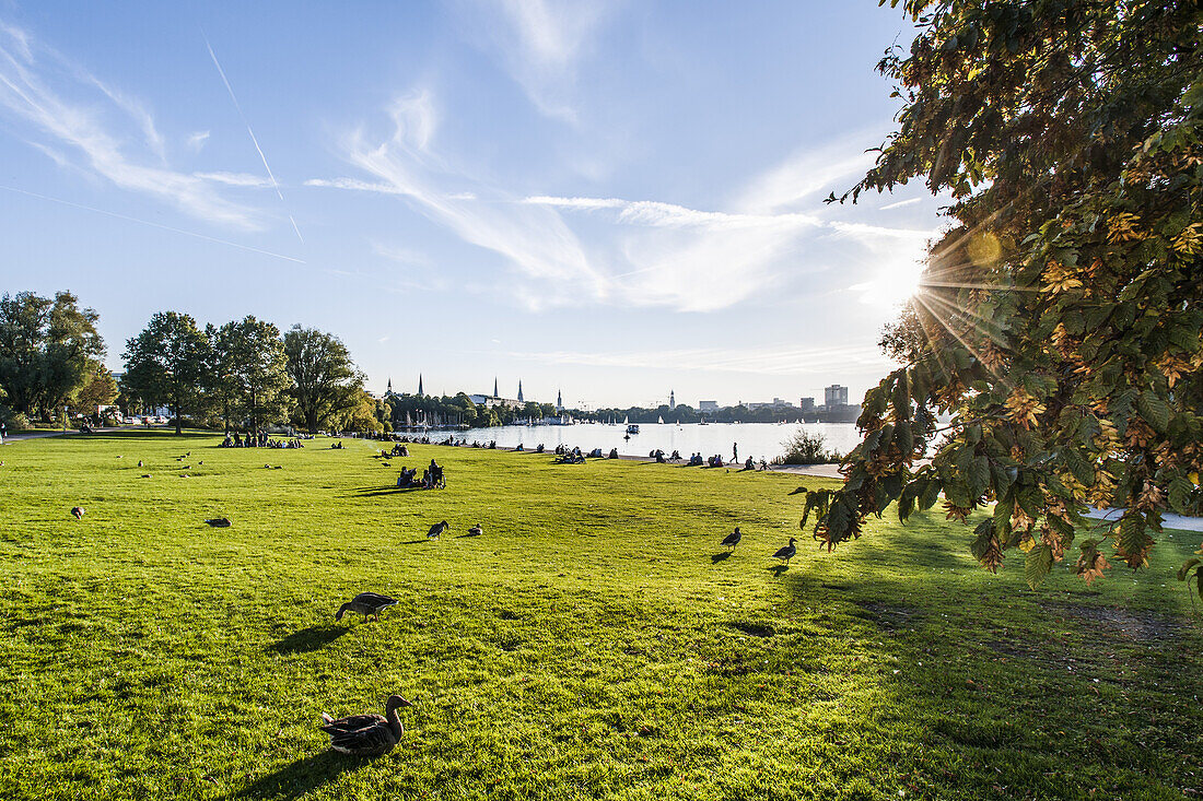 Blick auf Außenalster und Hamburger City, Hamburg, Norddeutschland, Deutschland