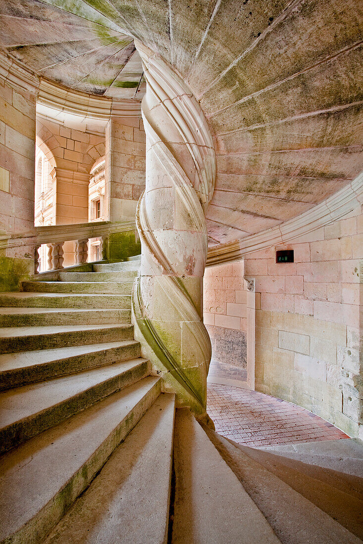 The spirals of a staircase leading up to the chapel at Chateau de Chambord, UNESCO World Heritage Site, Loir-et-Cher, Centre, France, Europe