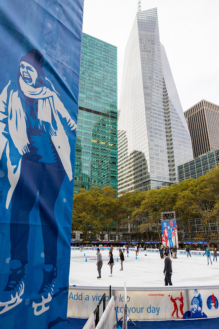 ice skating in Bryant Par in Winter, Manhattan, New York City, USA, America