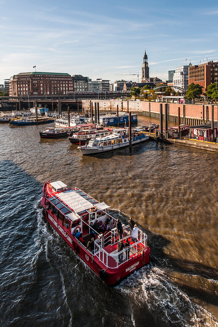 tourist boat in the Speichestadt, Hafencity of Hamburg, north Germany, Germany