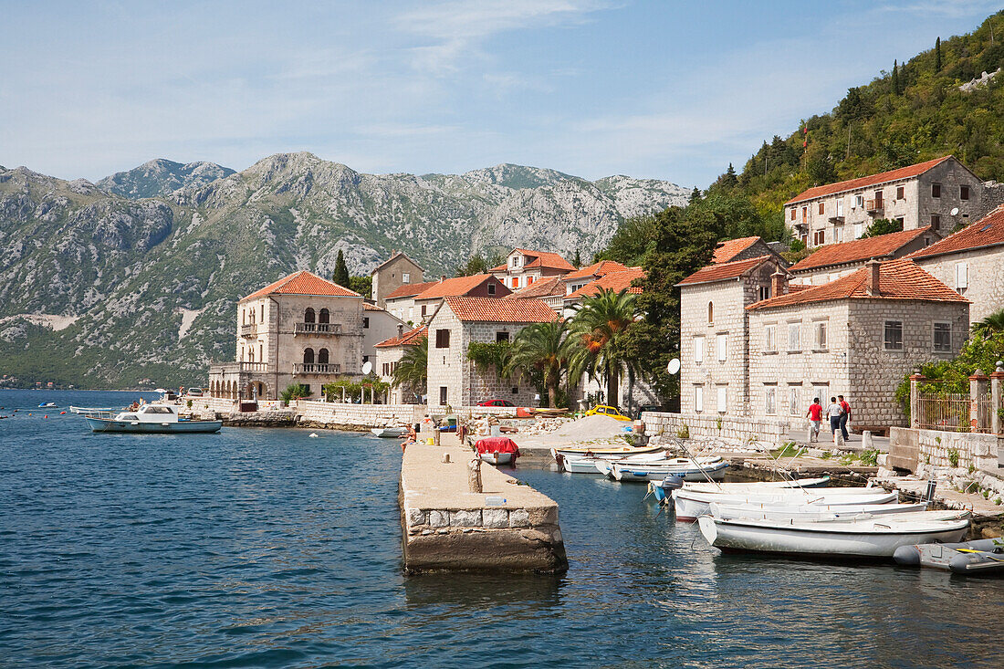 Panorama Of The Town Of Perast Along Kotor Bay, Montenegro