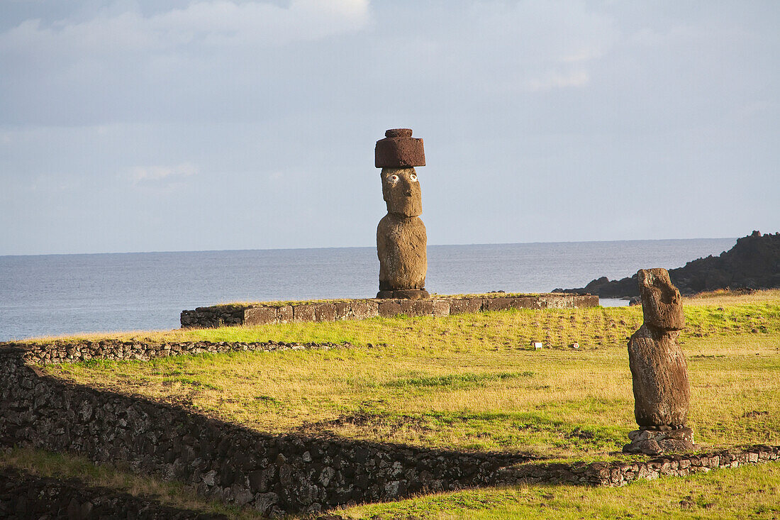 Ahu Tahai Right & Ahu Ko Te Riku Left At The Tahai Ceremonial Complex, Rapa Nui Easter Island, Chile