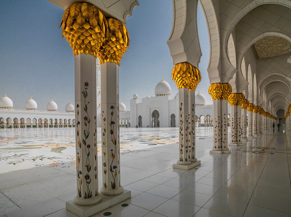 Ornate domed building and colonnade, Abu Dhabi, Abu Dhabi Emirate, United Arab Emirates