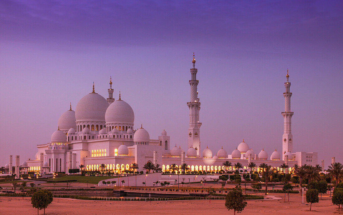 Ornate domed building over cityscape, Abu Dhabi, Abu Dhabi Emirate, United Arab Emirates