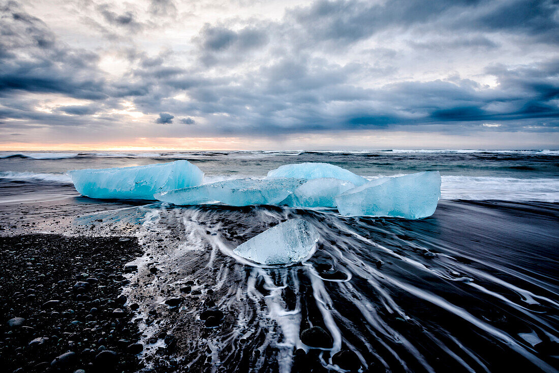 Glaciers washing up on remote beach