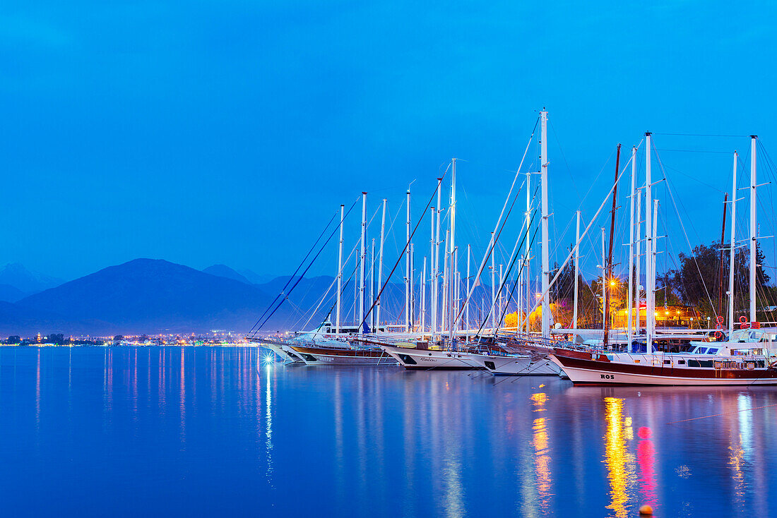 Boats in harbour, Fethiye, The Aegean Turquoise coast, Mediterranean region, Anatolia, Turkey, Asia Minor, Eurasia