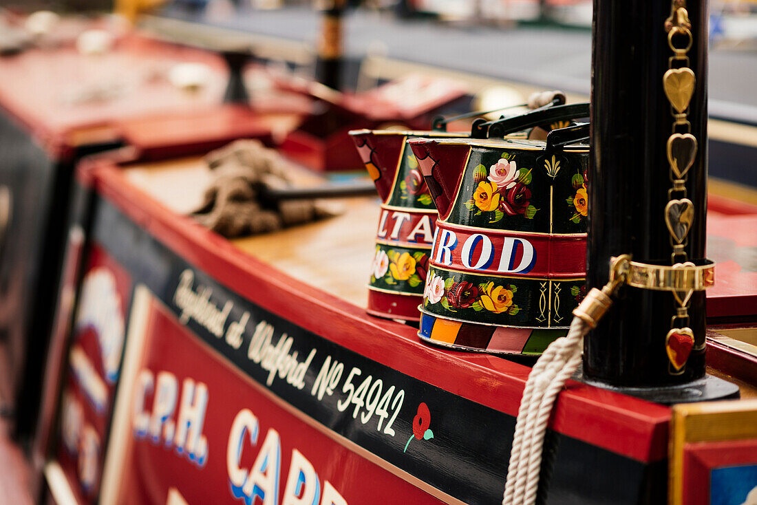 Detail of canal boat, Canal Cavalcade, Little Venice, London, England, United Kingdom, Europe