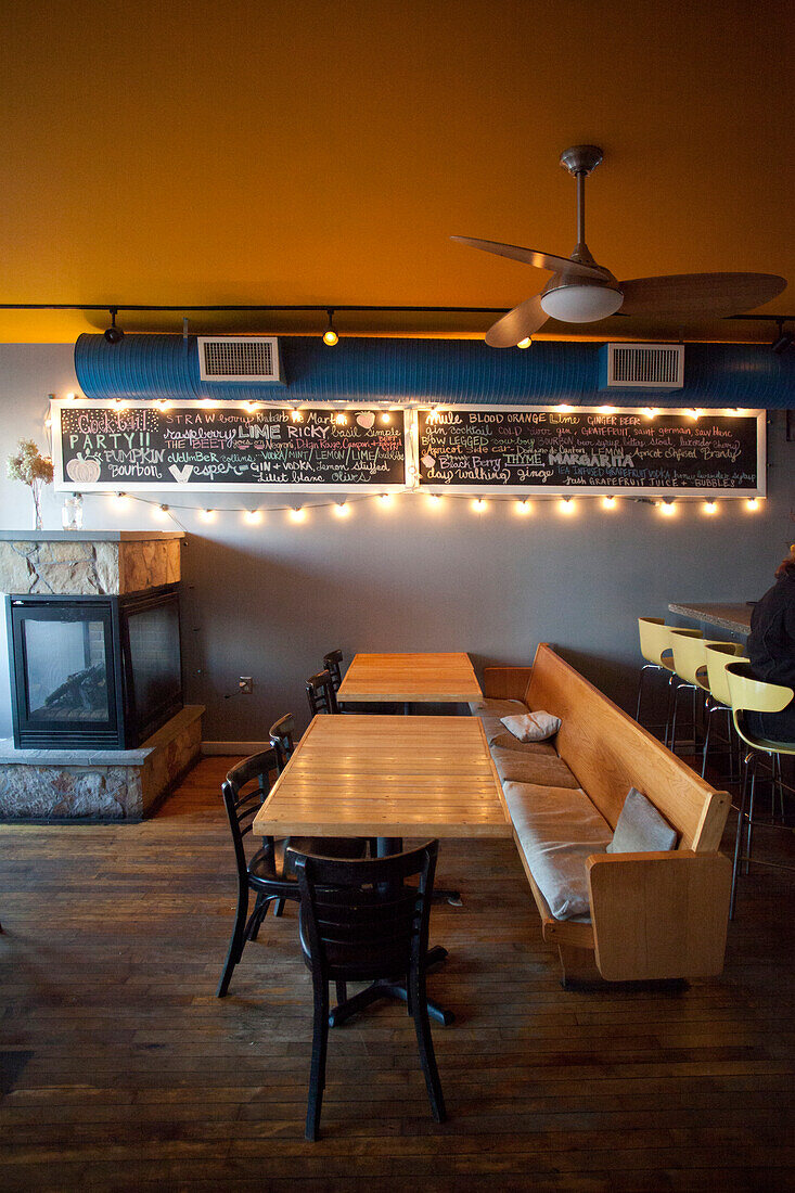 Interior decor of the East Ender Restaurant on Middle Street in Portland, Maine.