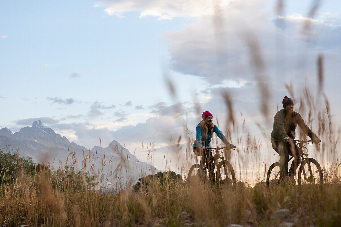 Mountain biking at sunrise, Jackson, WY