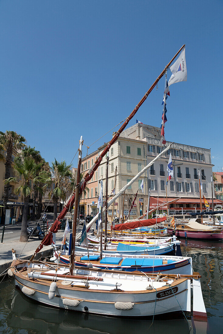 Traditional fishing boats moored in the harbour at Sanary-sur-Mer, Provence, France, Europe